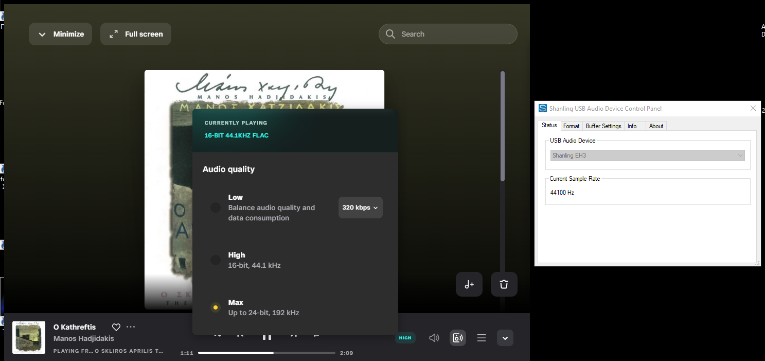 Format δίσκου 44.1 KHz/16 Bits, FLAC. Sample Rate DAC Driver = 44.1 KHz. Συμπίπτουν.