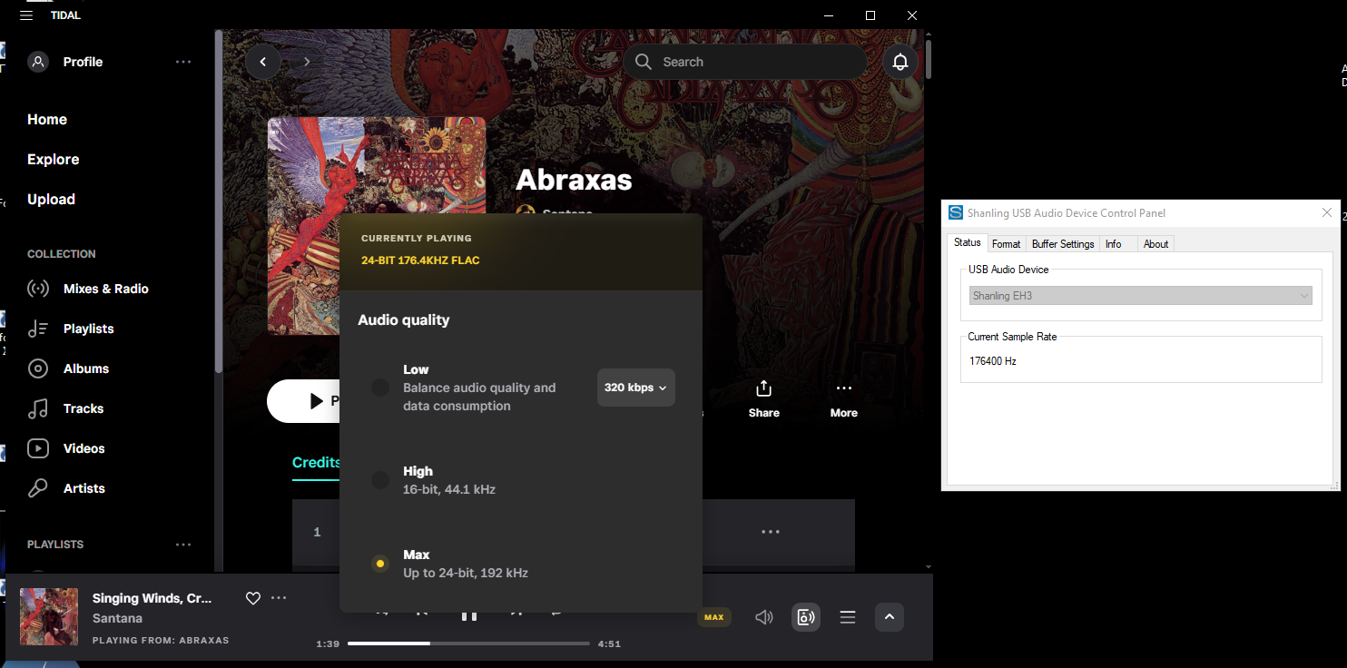 Format δίσκου 176.4 KHz/24 Bits, FLAC. Sample Rate DAC Driver = 176.4 KHz. Συμπίπτουν. Το DAC και πάλι ακολουθεί.