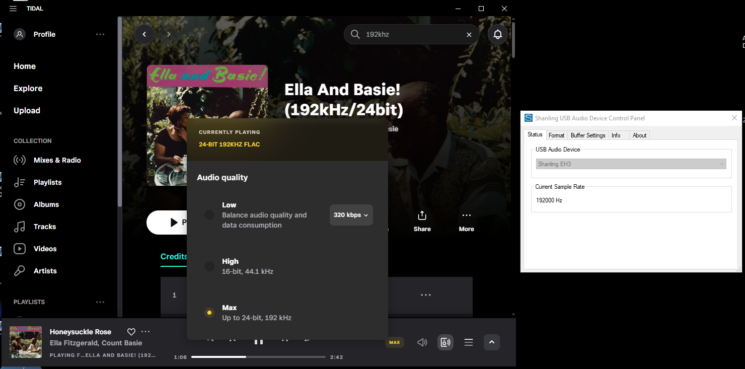 Format δίσκου 192 KHz/24 Bits, FLAC. Sample Rate DAC Driver = 192 KHz. Συμπίπτουν. Το DAC και πάλι ακολουθεί.