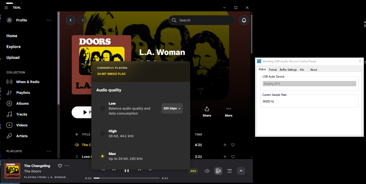 Format δίσκου 96 KHz/24 Bits, FLAC. Sample Rate DAC Driver = 96 KHz. Συμπίπτουν. Το DAC ακολουθεί.